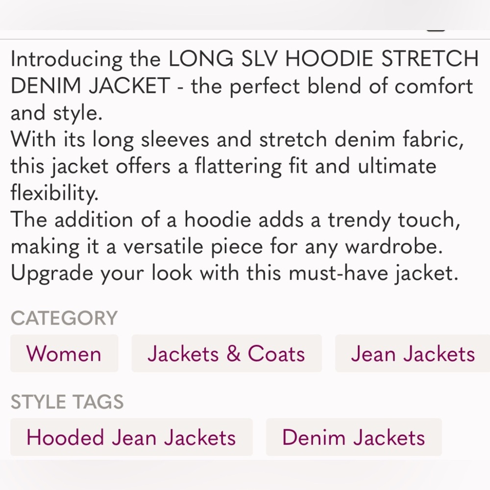 23 LONG SLV HOODIE STRETCH DENIM JACKET - runs smaller like medium. - Picture 5 of 6